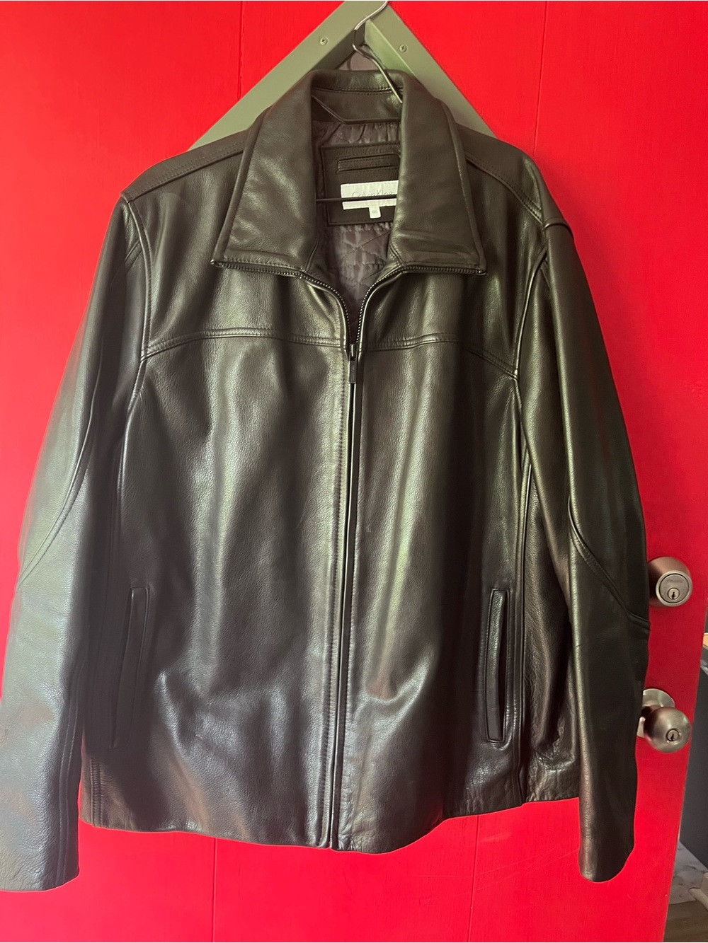 Calvin Klein Black Leather Jacket Men's XXL Soft Lined Classic Full Zip
